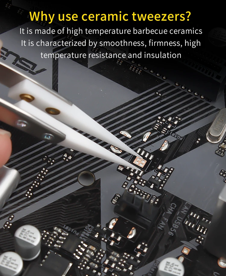 Description Picture 6 of itemLUXIANZI 1pc Stainless Steel Tweezers Ceramic Tip Industrial Precision Fly Line Tweezers for Mobile phone Electronic Repair Tool
