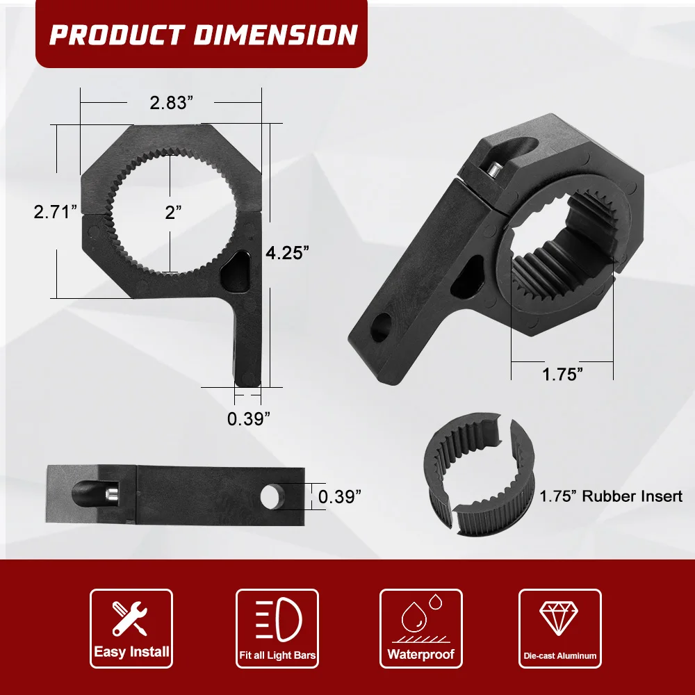 2 шт. внедорожный светодиодный светильник, монтажный комплект, 1,75 дюймов резиновые зубья зажим для быков, багажников, рулонных клеток, включает шестигранный ключ