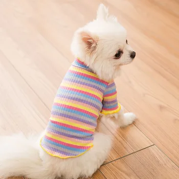

Rainbow Striped Design Dog Tops Colorful Base Shirt Thin Spring and Summer Dog Cat Small Size Cool Summer Clothes for Pets