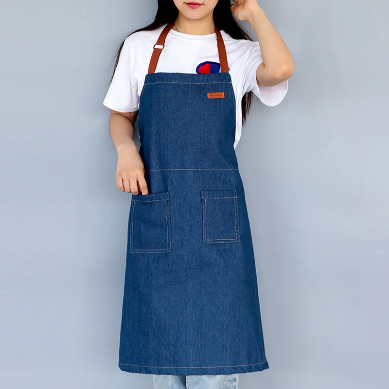 

Korean-style Thick Jean Apron Halter Adjustable Oil Resistant Kitchen Men And Women Work Clothes Advertisement Apron Customizabl