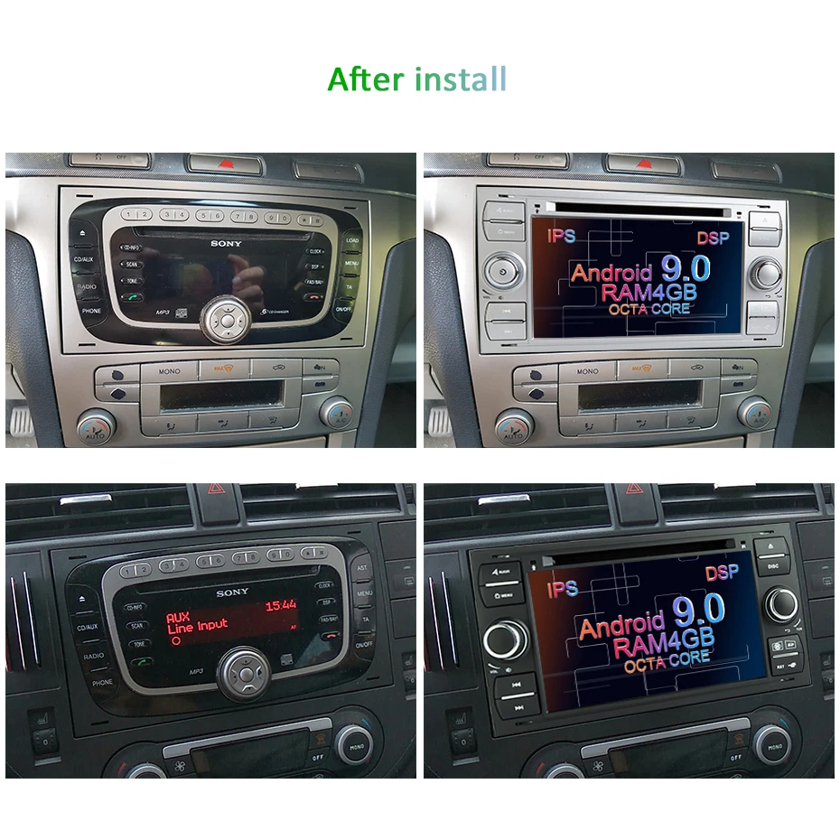 Top 4G 64G 8 CORE Car DVD Multimedia Player Android 9 2 DIN GPS Autoradio For Ford/Mondeo/Focus/Transit/C-MAX/S-MAX/Fiesta WIFI DSP 1