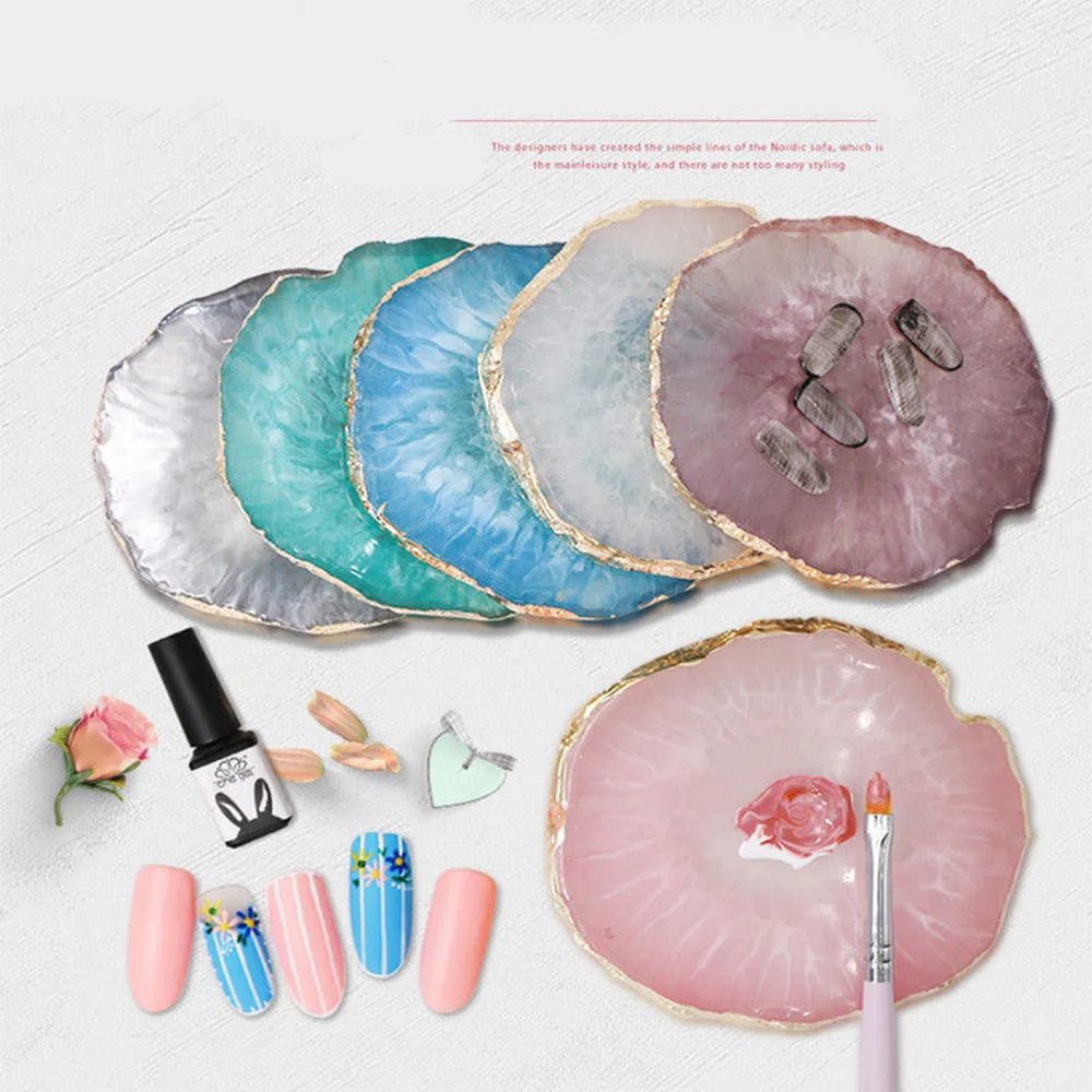 Resin Nail Art Colorful Palette Dish Gold Edge Gel Polish Pigment Holder Drawing Plate Manicure Display Tools | Дом и сад