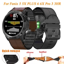 Para garmin fenix 6 6x pro 5 5x plus 3/3hr pulseira ajuste rápido 26 22mm silicone couro pulseira de relógio forerunner 935/945 pulseira