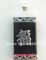 free shipping &gt&gt&gt&gt&gtNew Chinese Characters Carved Baguette Black JADE Silver Unisex Pendant Necklace | Украшения и