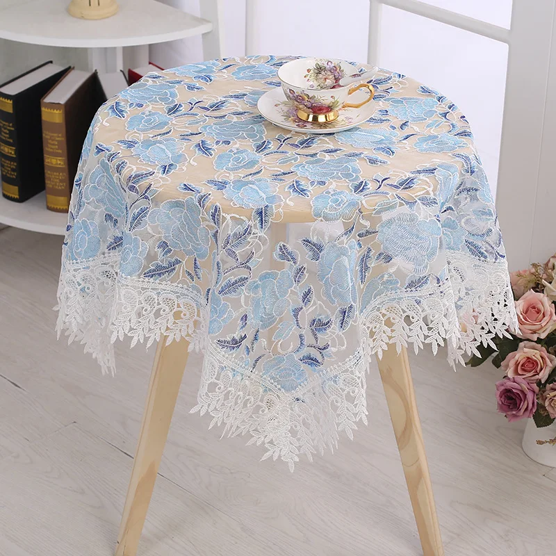 Chinese Style Blue White Hollow Out Lace Embroidered Tablecloth Round Square Table Cover Cloth Microwave Oven Refrigerator Towel