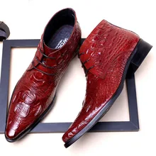 2019 Quality Men's Lace Up Dress Boots Fashion High Top Alligator Skin Boots Leather Cow Genuine Martin Ankle Booties 2019 Quality Men's Lace Up Dress Boots Fashion High Top Alligator Skin Boots Leather Cow Genuine Martin Ankle Booties