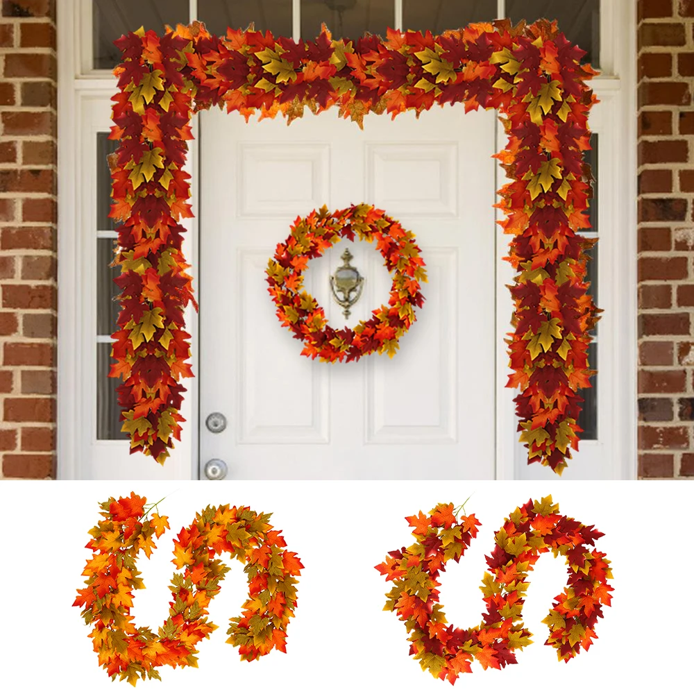 

Artificial Autumn Fall Maple Leaves Hanging Plant for Garden Wall Doorway Backdrop Fireplace Thanksgiving Wedding Party Decor