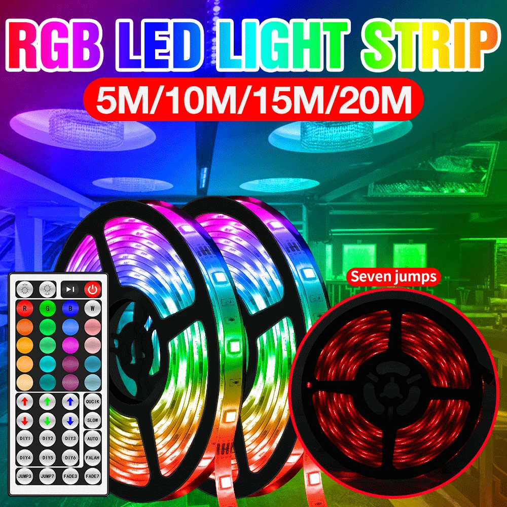 

5050 RGB Strip Light LED Waterproof Tape Diode DC12V Flexible Ribbon 5M 10M 15M 20M Strip Lamp LED TV Backlight US EU UK Plug