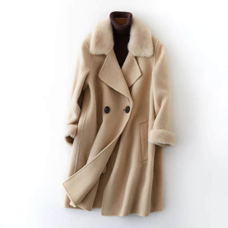 Женское пальто из натурального меха 20% Альпака 80% шерстяная куртка осень зима женская одежда корейские винтажные Топы Manteau Femme ZT4499 - Цвет: MiTuo