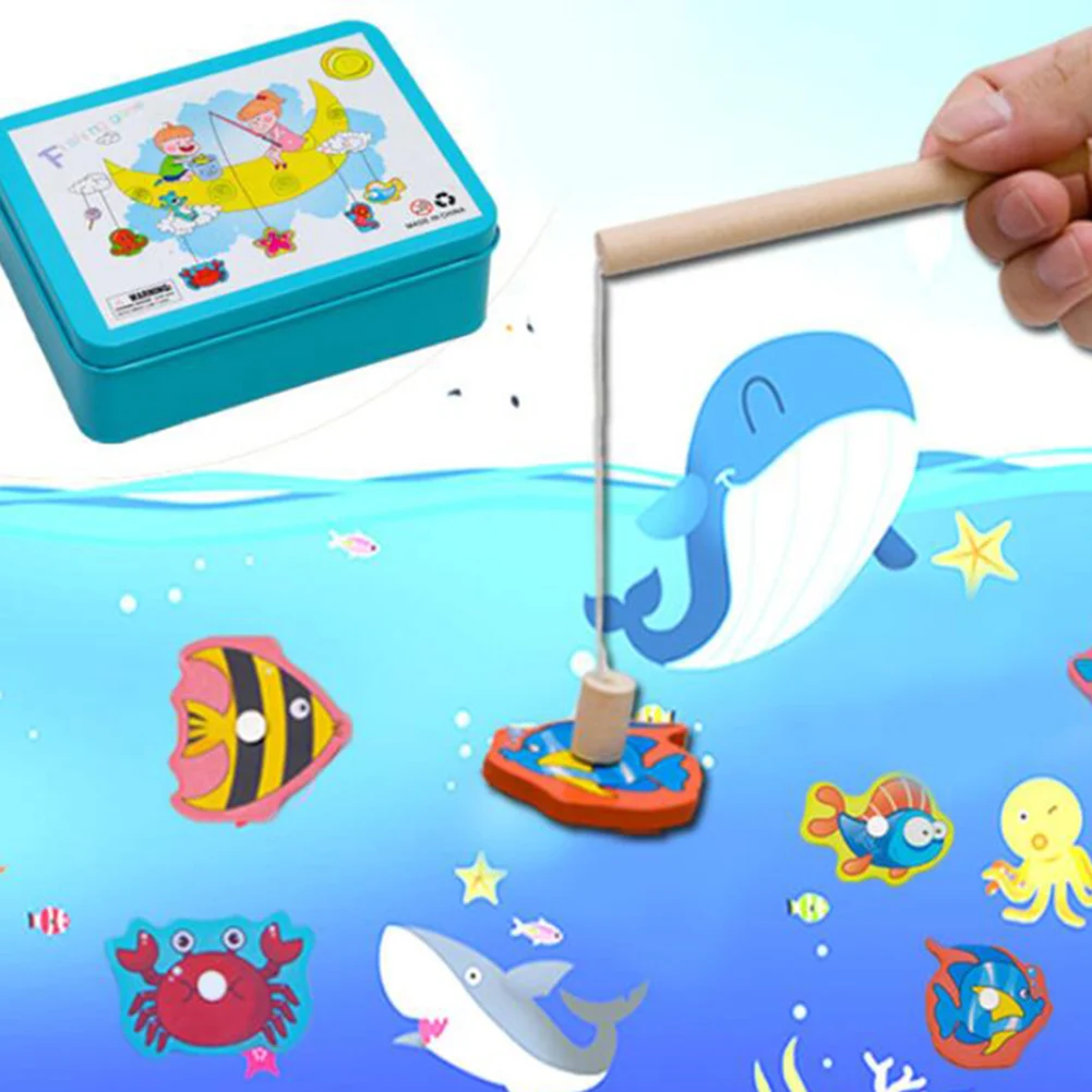 

15 Pcs Baby Boy&girl fishing toy set suit magnetic play water baby toys fish for kids with Iron Box Free Shipping J75