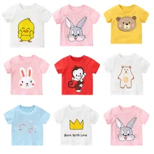 Летние хлопковые футболки унисекс для малышей с героями мультфильмов; футболки для девочек и мальчиков с короткими рукавами; детская повседневная одежда; одежда с круглым вырезом