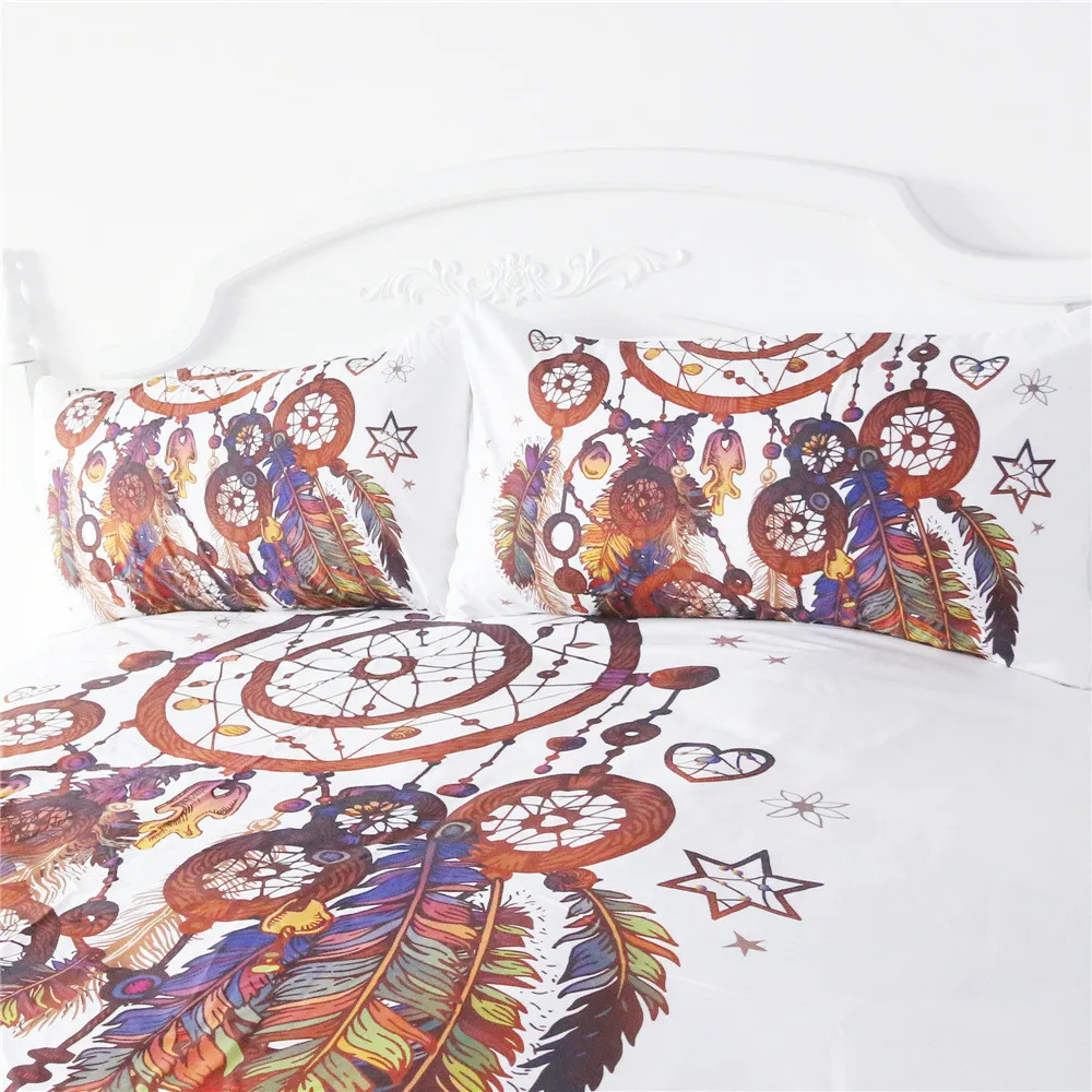 Dreamcatcher Bedding Set Pink and Sky Blue Duvet Cover Feather Bed Set Soft Microfiber Bedclothes