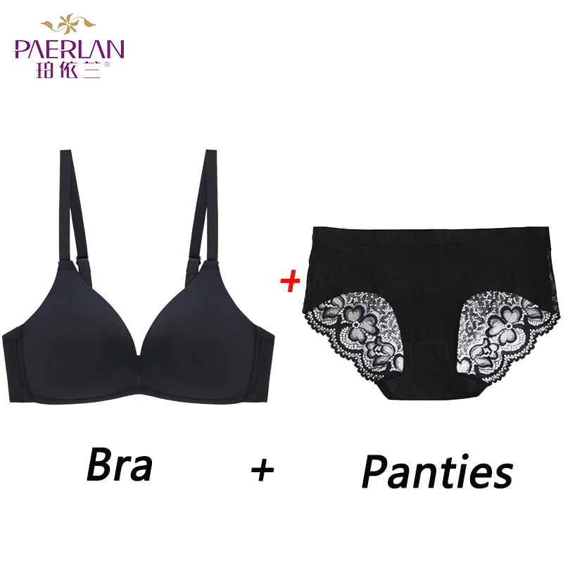 P1710 Black Set PAERLAN, женское нижнее белье, удобный, собранный, кружевной, Одноцветный, корректирующий цвет, сексуальный бюстгальтер - Цвет: P1710 Black Set