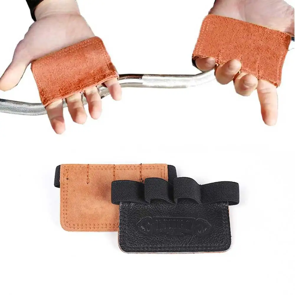 Leather Weight Lifting Palm Grips Gym Training Hands Straps Gloves Support Pads 