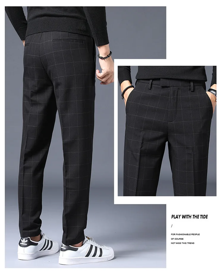 ajuste estilo coréia vestido xadrez calças calças de roupas masculinas 2021