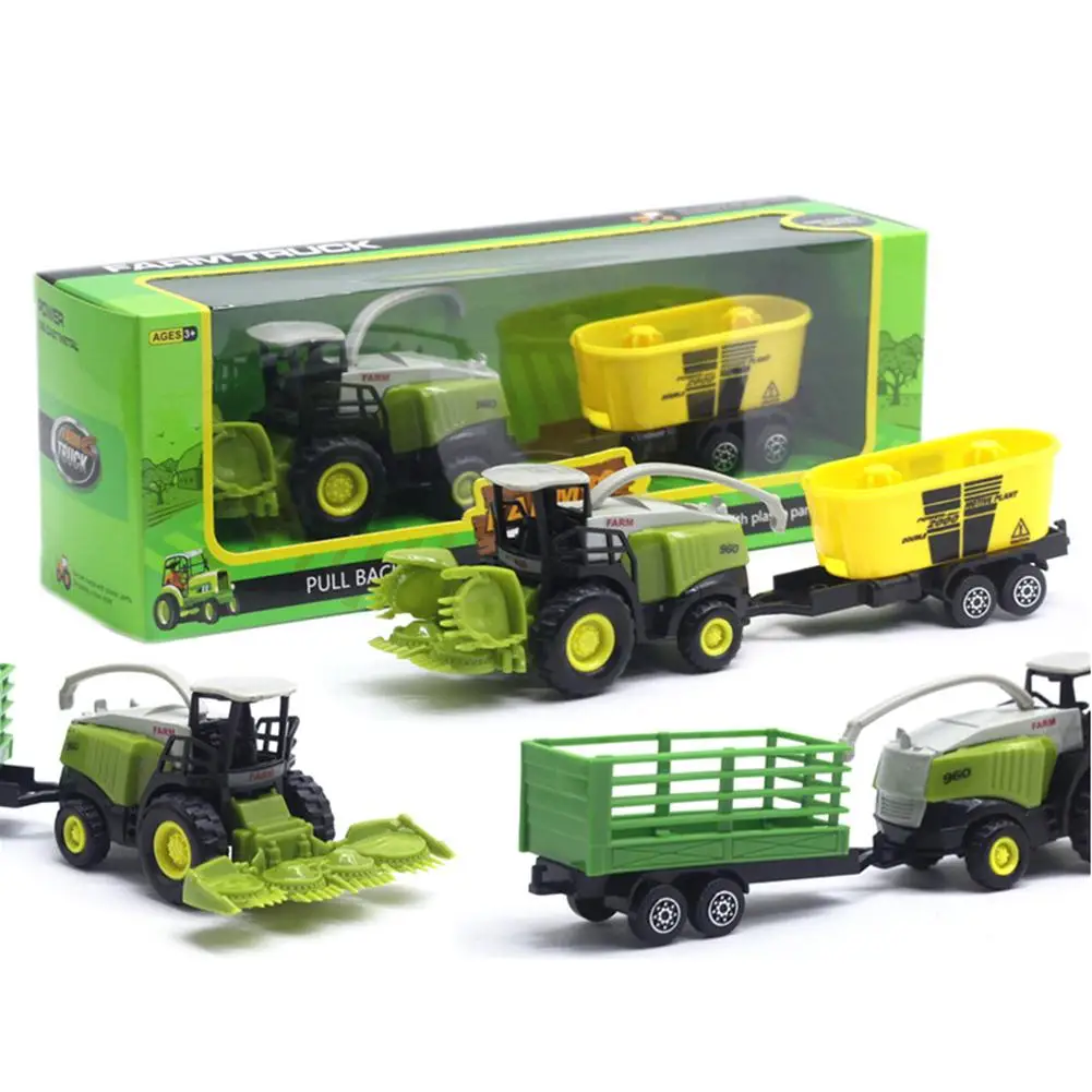 1/55 Diecast Farm Truck Tractor Friction Car Model Kids Educational Toy Gift crop Cutter Power Plant for Children Birthday