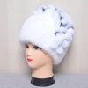 2025 Natural Rex Rabbit Fur Flowers Hat Women Winter Warm Handmade Knit Real Rex Rabbit Fur Caps Lady With Fox Fur Beanies Hats 4