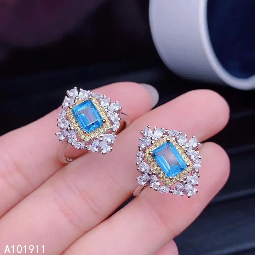 KJJEAXCMY fine jewelry natural blue topaz 925 sterling silver new women ring support test luxury | Украшения и аксессуары