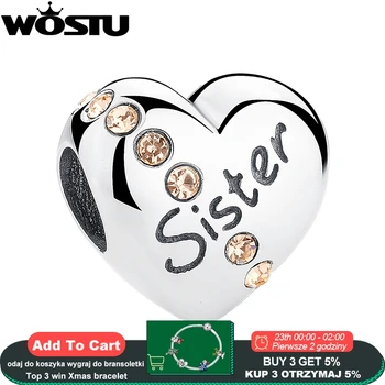 

Real 925 Sterling Soild Silver Sister Love Heart Charm Beads Fit Original WST Bracelet Bangle Authentic DIY Jewelry Gift