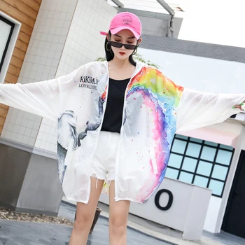 

Tide brand sunscreen clothing female anti-UV breathable hooded ultra-thin jacket mid-length shirt sunscreen clothing female port