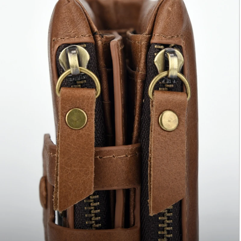 MAHEU RFID Leather Short Purse 2 Folds Double Zipper Short Wallet Men Women Multifunction Leather Purse Wallet Small Male Female