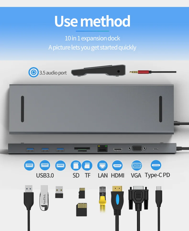 Blueendless 10 в 1 мульти USB 3,0 type-C концентратор HDMI VGA адаптер USB-C порт концентратор для ноутбуков аксессуары с SD/TF слот для карт