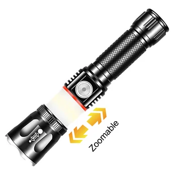 

Strong Light Flashlight T6+COB Multi-functional Aluminum USB Rechargeable Outdoor Camping Zoomable Rechargeable LED Flashlights