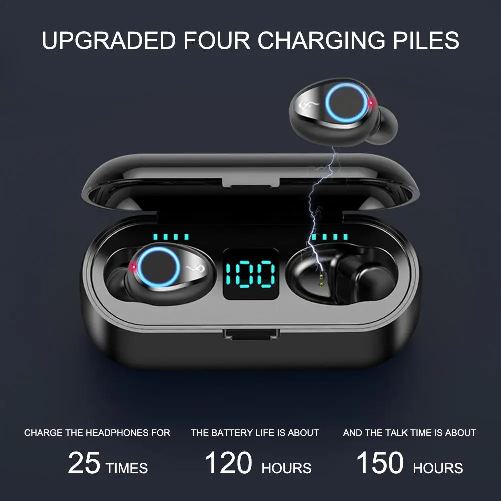 F9, TWS, Bluetooth наушники, светодиодный, беспроводные наушники с микрофоном, Bluetooth наушники, стерео звук, музыка, мини наушники, Bluetooth наушники