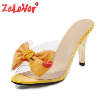

ZALAVOR Peep Toe Summer Sandals Bowknot Slip On High Heels Shoes Daily Leisure Party Slippers Women Footwear Plus Size 32-48