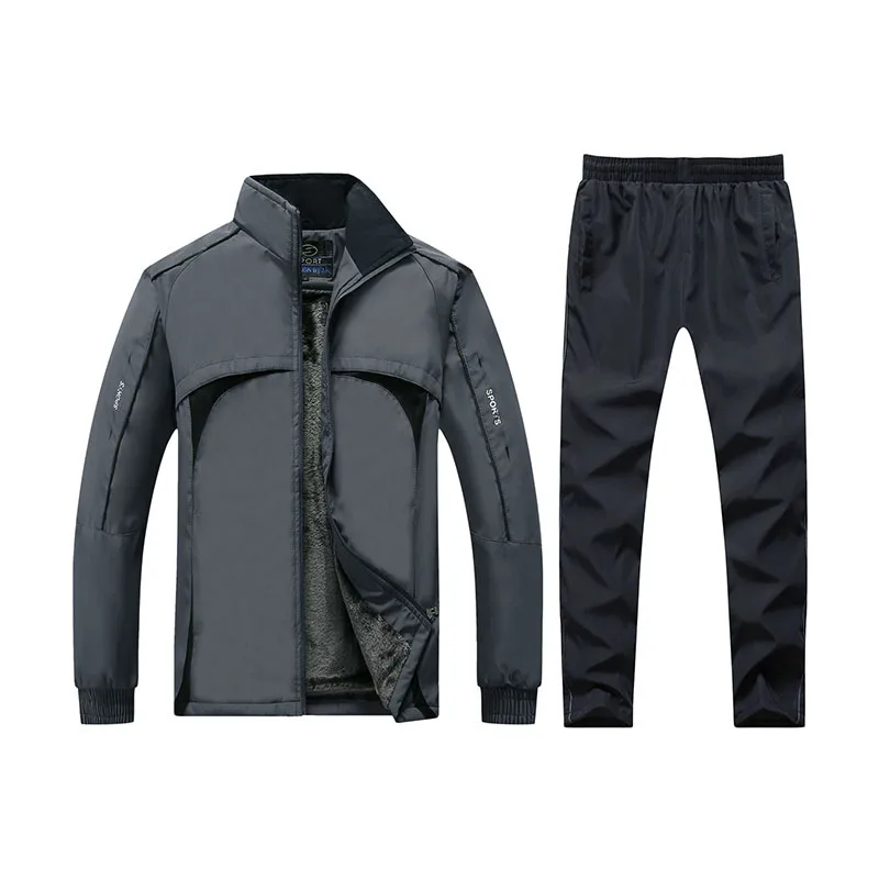 Grey Мужские комплекты 5XL, верхняя одежда, Теплая мужская одежда для бега, осенняя спортивная одежда, уличная одежда, комплект из двух предметов, повседневное пальто для пар, для отдыха MOOWNUC - Цвет: Grey