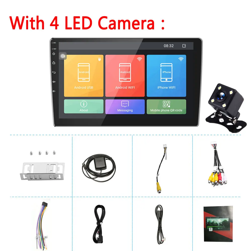 LeeKooLuu Android 6,0 Double DIN gps автомобильный стерео радио 9 ''HD 1080P 2.5D зеркало из закаленного стекла автомобиля MP5 плеер Bluetooth WI-FI gps - Цвет: With 4 LED Camera