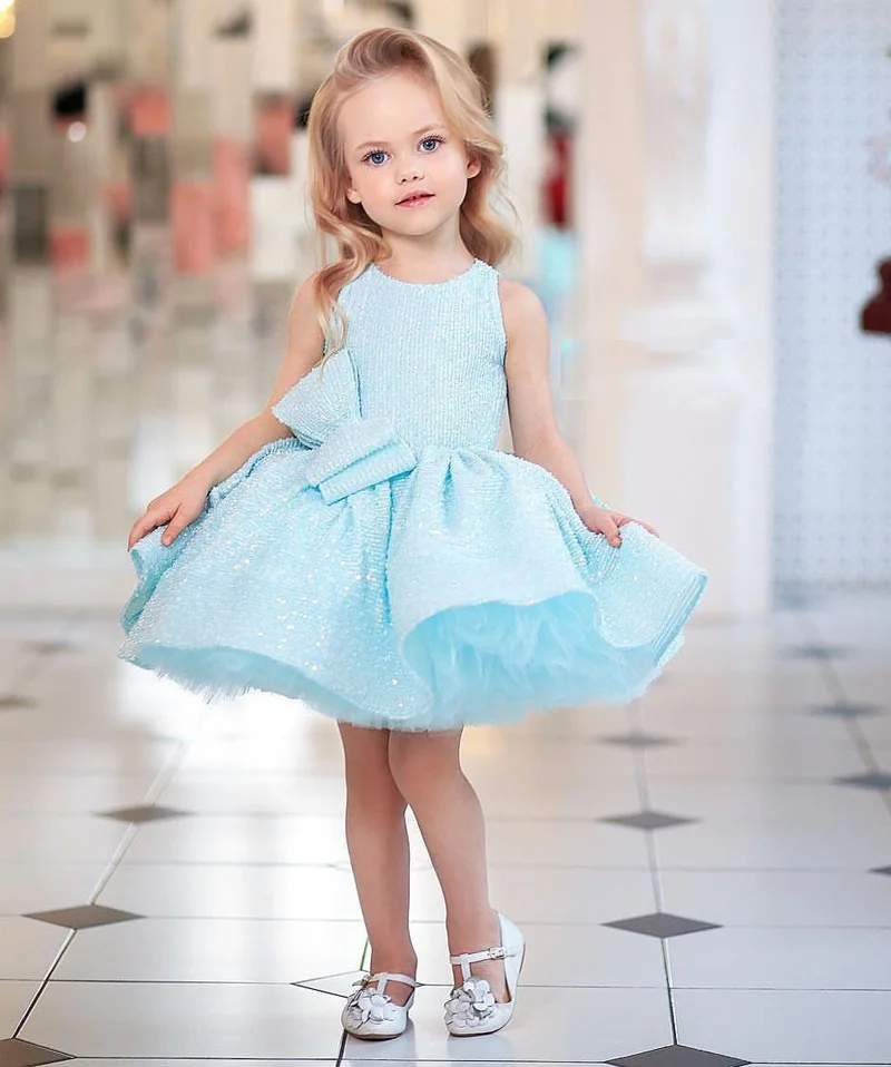 

New Baby Girls Dresses Glitter Sequins Infant Kids clothes Children Birthday Party Dress Size 1-14Y