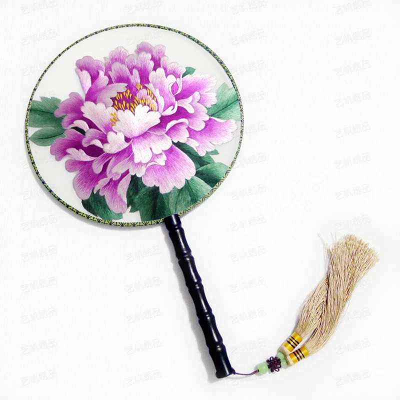Round Chinese Costume Dance Fan Hanfu Cheongsam Home Decor Hand Fine Embroidery Patterns Natural Silk Hand Fan Wedding Gifts