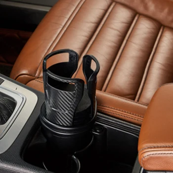 

Center Car Dual Cup Holder Carbon Fiber Look Auto Drink Adjustable Universal Multifunctional
