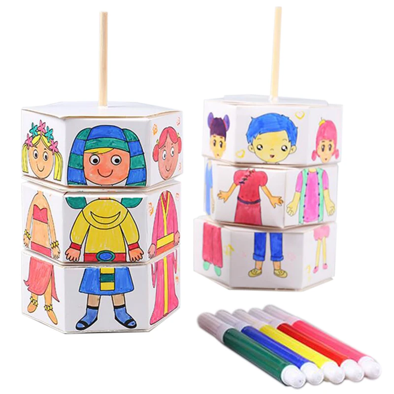 

Children Rotating Dress Up Watercolor DIY Handmade Material Pack Craft Toy Painted Coloring Filling Clothes Graffiti Kids Toys