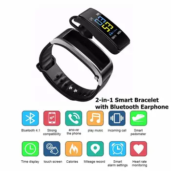 

Plus 2-in-1 Smart Bracelet With Bluetooth Earphone Smart Watch 0.96 Heart Rate Long Time Stand By Record your movement reloj
