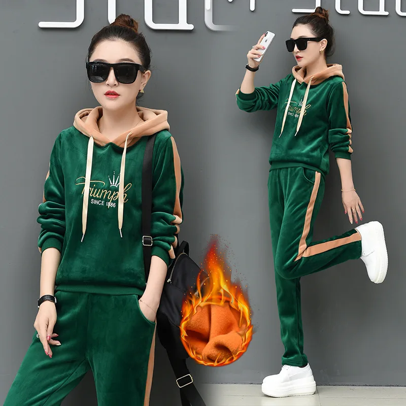 

Autumn Velvet Tracksuit Women Two Piece Set Letter Print Fleece Sweatshirt and Pants Suit Female Casual 2pcs Sportswear Outfits