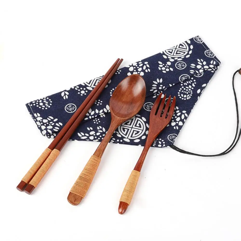 

Japan Style Chopsticks Fork Spoon Set Portable Wooden Travel Tableware NEW!