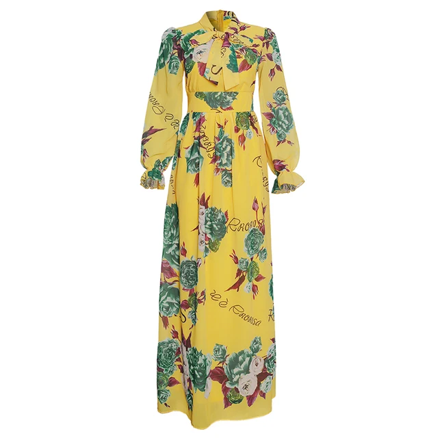 MD Dinner Dresses For Women 2022 New African Spring Summer Elegant Gown Flowers Printed Dashiki Long Dress Ladies Clothing 229# Yellow