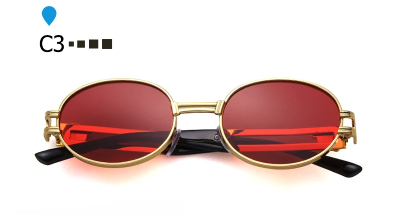 SORVINO Retro Fashion Oval Sunglasses Brand Women Shades Men Steampunk Goggles Luxury Designer Gothic Red Black Sun Glasses P399 - Lenses Color: C3
