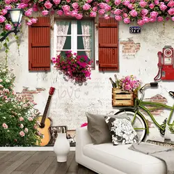 Бесплатная доставка пользовательские обои Средиземноморский окна красных роз обои для гостиной эстетической фото обои