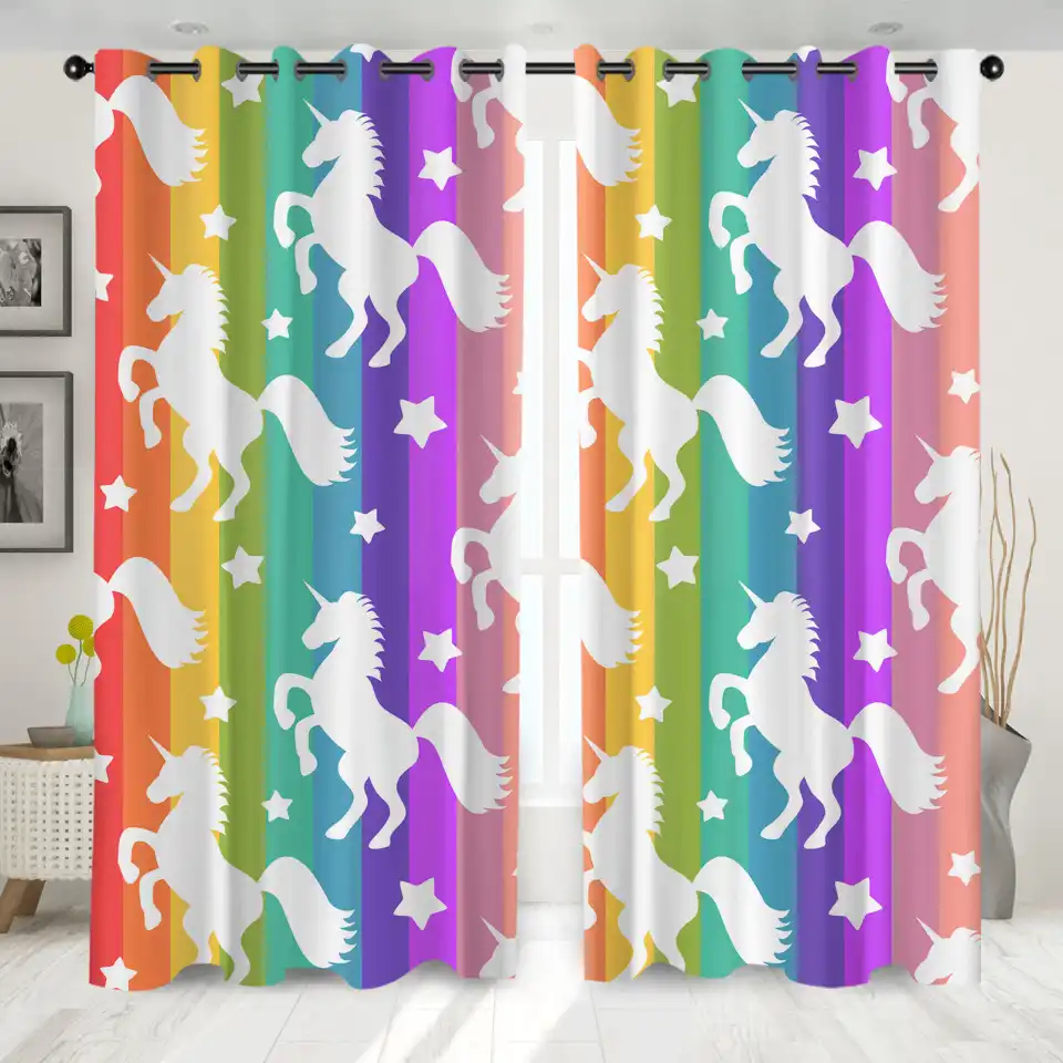onglyp cortina de unicornio arcoiris para sala de estar cortinas largas opacas cortinas de ventana de dormitorio para ninas ninos 2 unid set