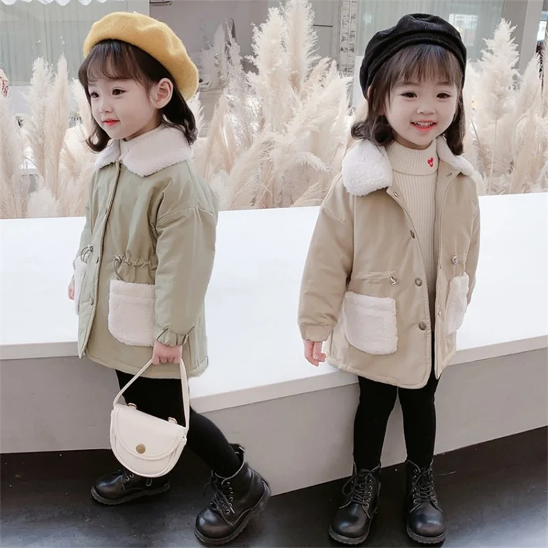

Girls Baby's Kids Coat Jacket Outwear 2022 Khaki Thicken Spring Autumn Cotton Teenagers Tracksuits High Quality Overcoat Childre