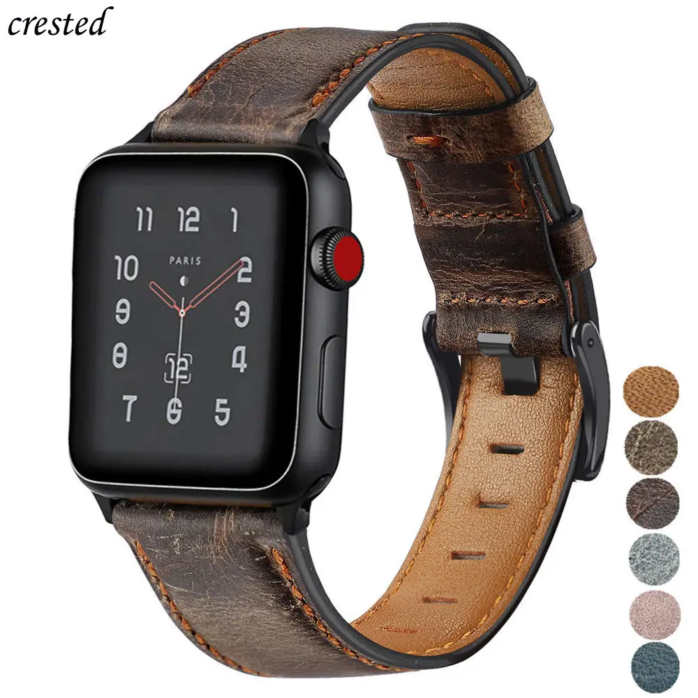 Ремешок из коровьей кожи в стиле ретро для Apple watch, ремешок 44 мм, 40 мм, iWatch, ремешок 42 мм, 38 мм, браслет для часов Apple watch 5, 4, 3, 21, 38/42, 44 мм
