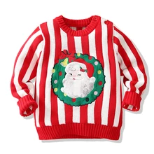 Рождественский свитер для маленьких девочек; коллекция года; осенне-зимняя детская одежда; вязаные свитера для маленьких мальчиков с вышивкой Санта-Клауса и пайетками