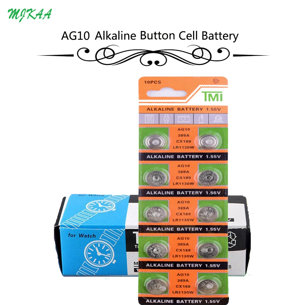 

200Pcs=20Card AG10 LR54 Cell Coin Alkaline Battery 1.55V SR54 389 189 LR1130 SR1130 Button Batteries for Watch Toys Remote