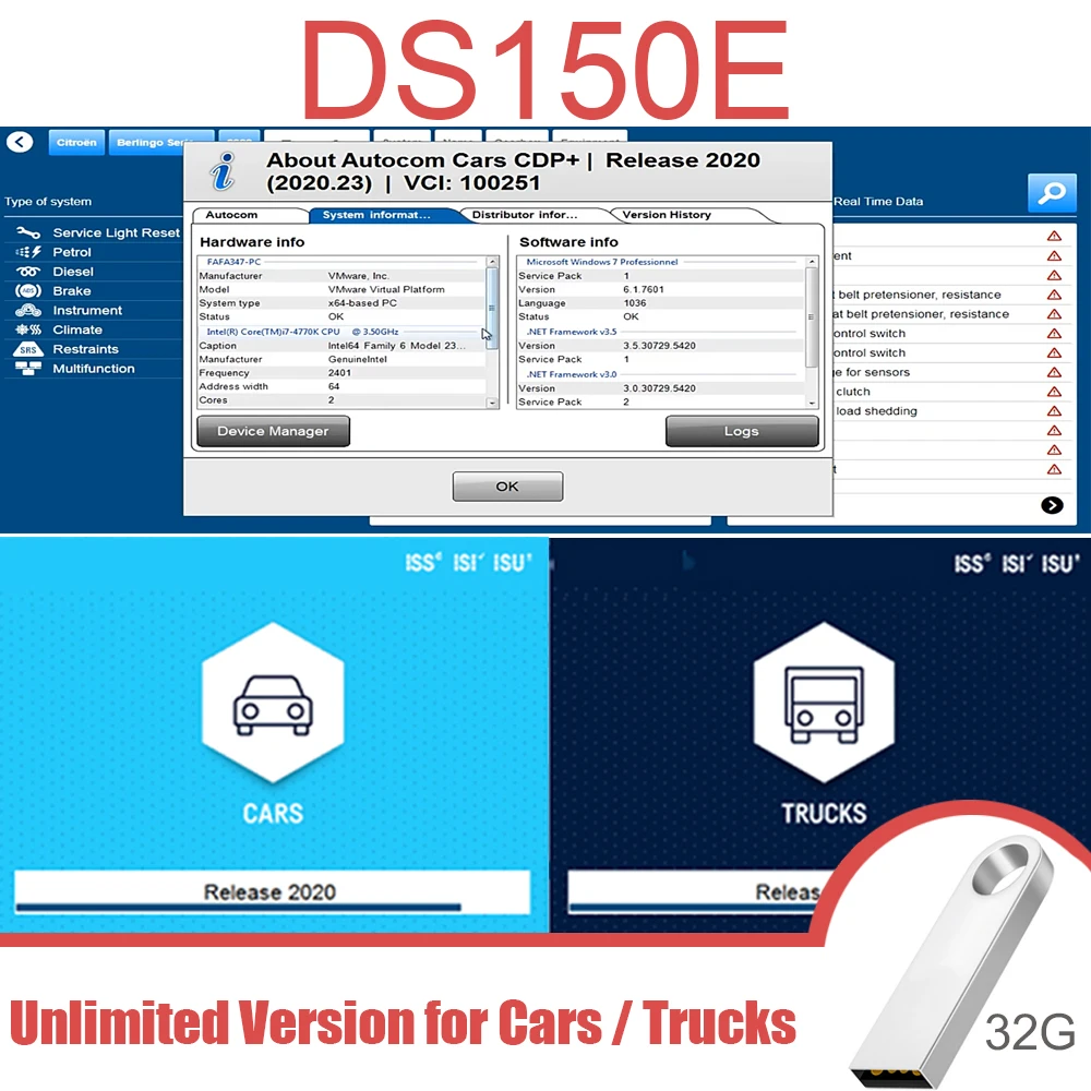Automotive Diagnostic Software 2020.23 Unlimited Version For DELPHIS Ds150e 2022 Newest 32gb USB For Cars Trucks multi-language engine temperature gauges