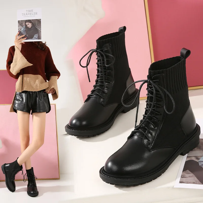 

Small 3233 Martin Boots Women's Autumn And Winter 2019 Single xue wa Boots Ankle Boots Thick Bottomed Large Size Plus-sized Wide