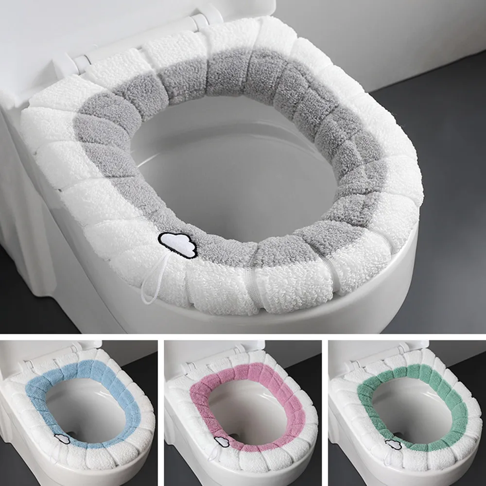 Cute Home Bathroom Toilet Seat Washable Autumn Soft Warmer Mat Cover Pad Cushion 