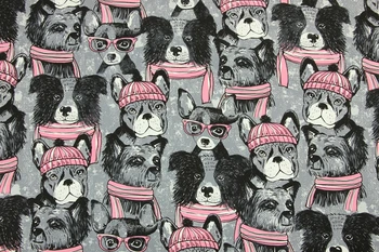 

Cartoon Cute pet dog cat Cotton Fabric Patchwork Red rose Printed Quilting Fabric Sewing Material DIY Clothing Dress 50x140cm